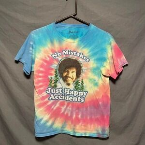 Bob Ross Colorful Happy Accident Tie Dye T Shirt Size Small